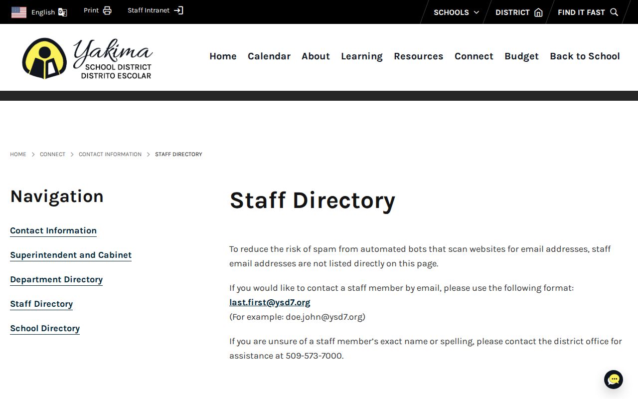 Yakima County people directories school staff search
