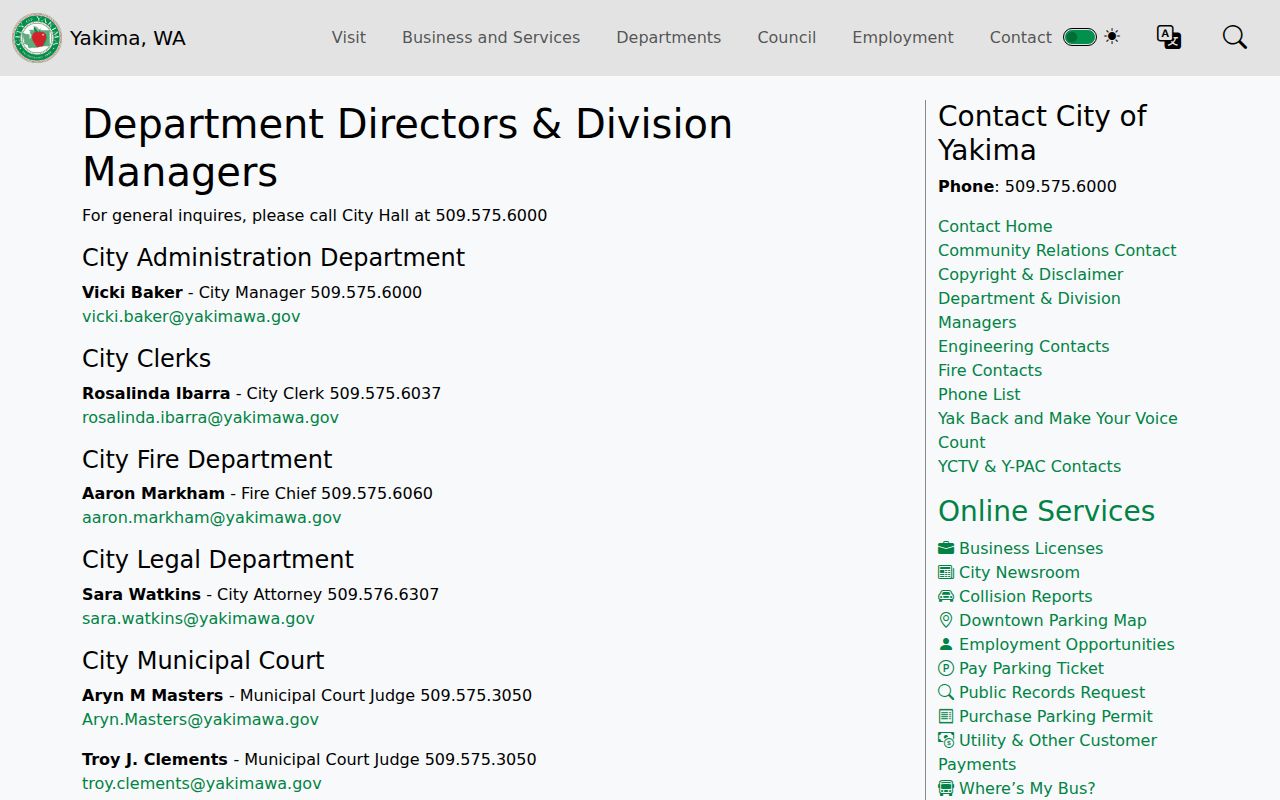 Yakima County people directories city department contacts