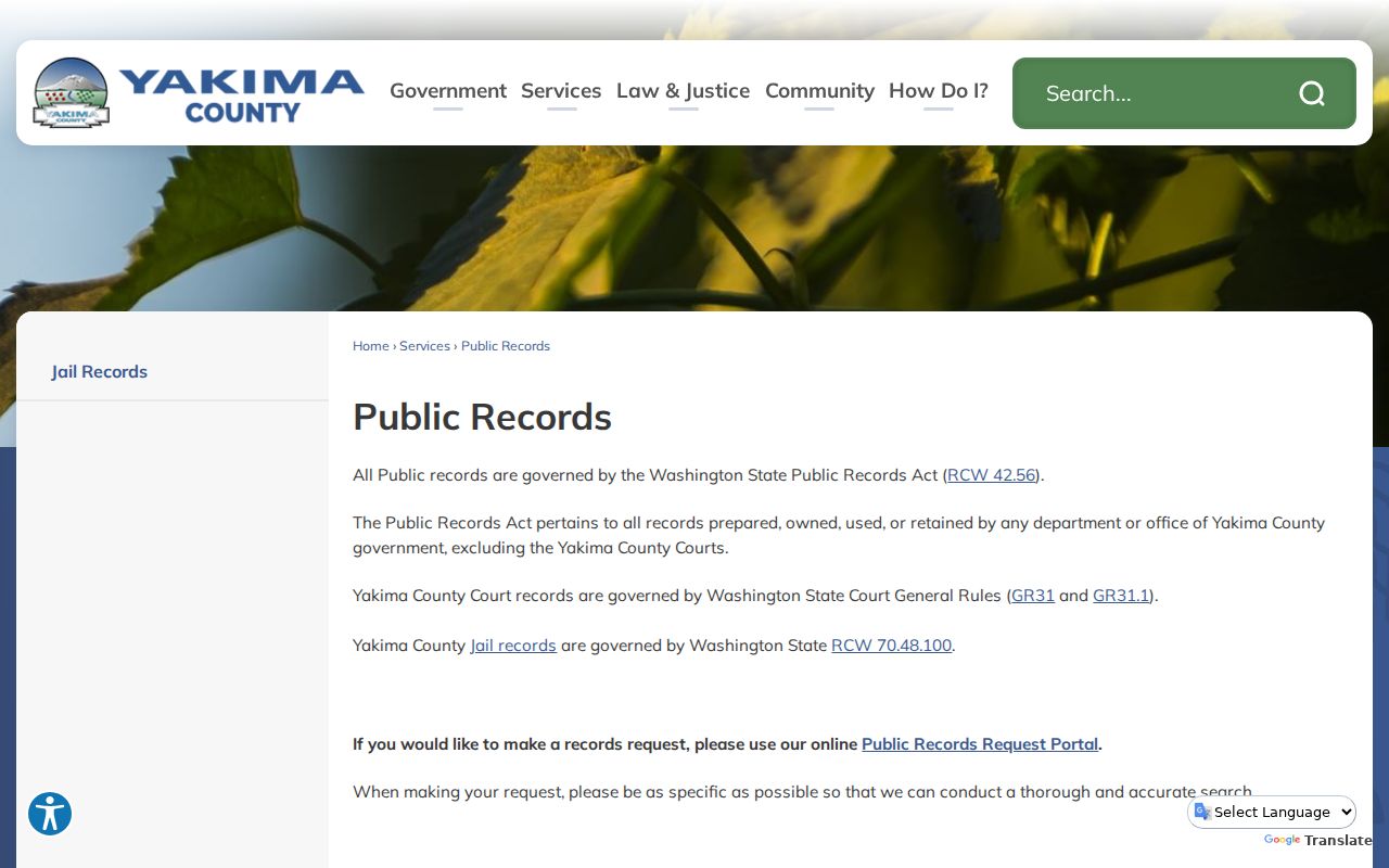 Yakima County public records request portal and custodian routing