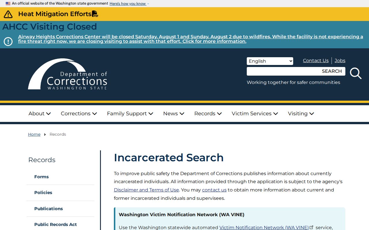 Yakima County public records Washington DOC inmate search