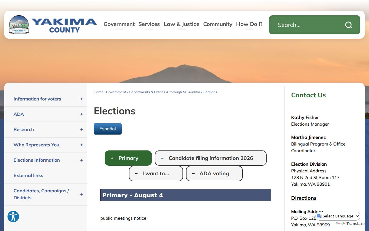 Yakima County voter records Elections Division page